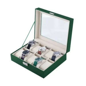 Green Lion classic Watch Box 10 slots with Glass  بوكس تنظيم الساعات