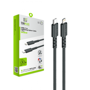 كيبل شحن USB-C TO LIGHTNING من TEN PLUS مقاوم للقطع بطول 1 متر