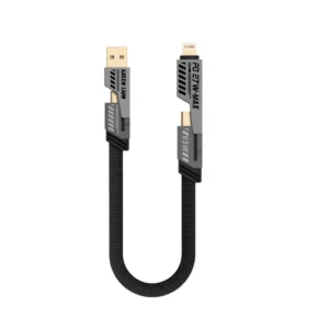 كيبل قصير Green Lion 2 in 2 Braided Cable C to C+L and A to C+L 0.3m 65W