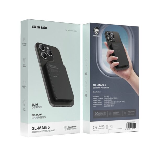 ⁦باور بانك Green Lion GL-MAG 5 5000mAh Powerbank⁩ - الصورة ⁦3⁩