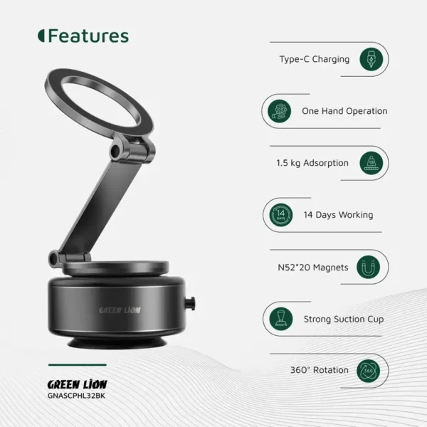 ⁦ستاند Green Lion GX-32 Auto Suction Phone Holder⁩ - الصورة ⁦3⁩