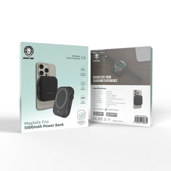 ⁦Green Lion MagSafe Trio Power Bank 5000mAh PD 20W⁩ - الصورة ⁦2⁩