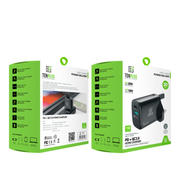⁦شاحن جداري بقوة 20W بمنفذين PD+QC3 للشحن من TENPLUS⁩ - الصورة ⁦2⁩