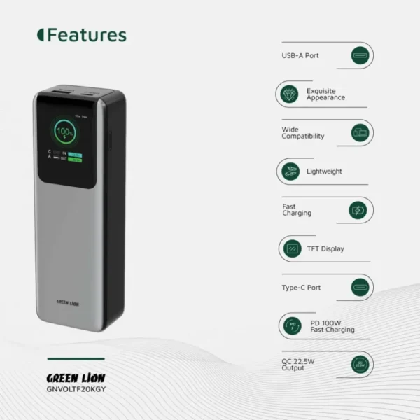 ⁦باور بانك Green Lion Voltura 20000mAh Power Bank PD100W⁩ - الصورة ⁦9⁩