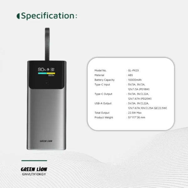 ⁦باور بانك Green Lion Voltix 10000mAh Power Bank PD20W⁩ - الصورة ⁦6⁩