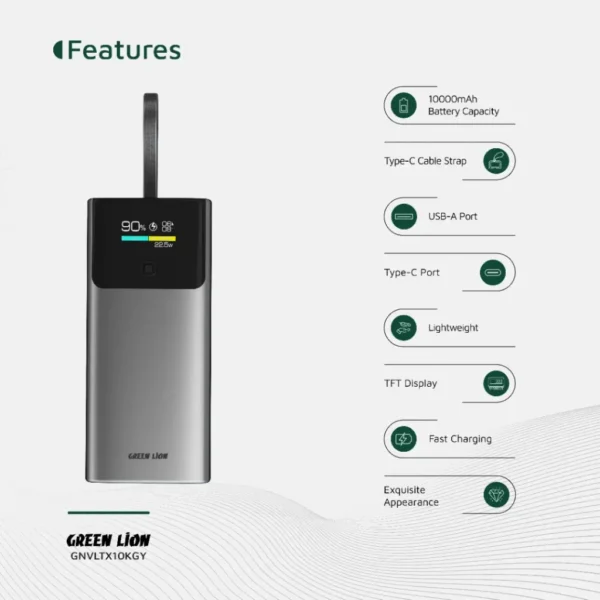 ⁦باور بانك Green Lion Voltix 10000mAh Power Bank PD20W⁩ - الصورة ⁦7⁩