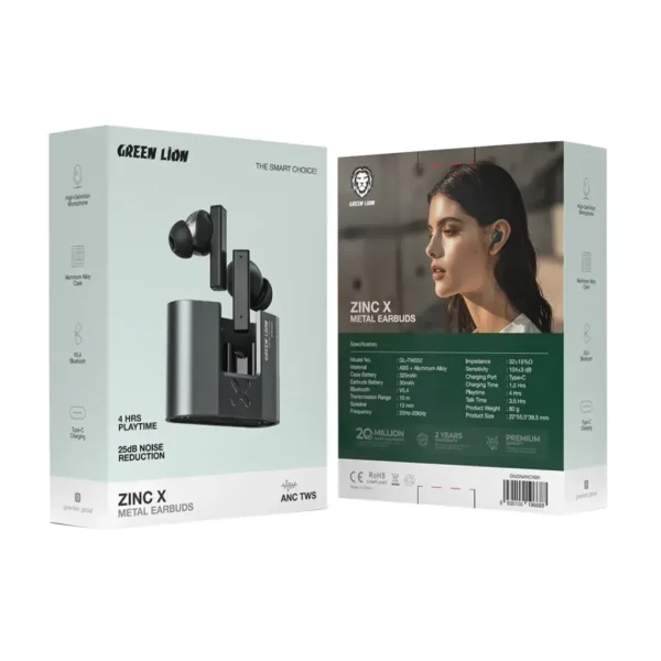 ⁦سماعة Green Lion ZINC X Metal Earbuds TWS with ANC⁩ - الصورة ⁦2⁩