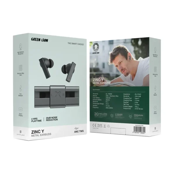 ⁦سماعة Green Lion ZINC Y Metal Earbuds TWS with ANC⁩ - الصورة ⁦4⁩