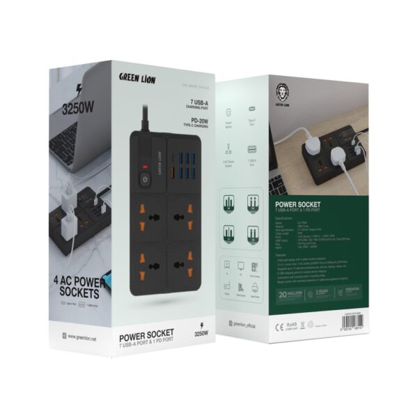 ⁦محول Green Lion UK Power Socket 7 USB-A Port & 1 PD Port⁩ - الصورة ⁦2⁩