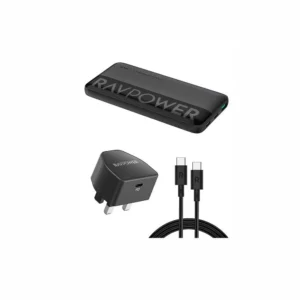 باكج RAVPOWER 3-in-1 Travel Charging Combo(Power Bank 10000mAh, Wall Charger & Charging Cable)
