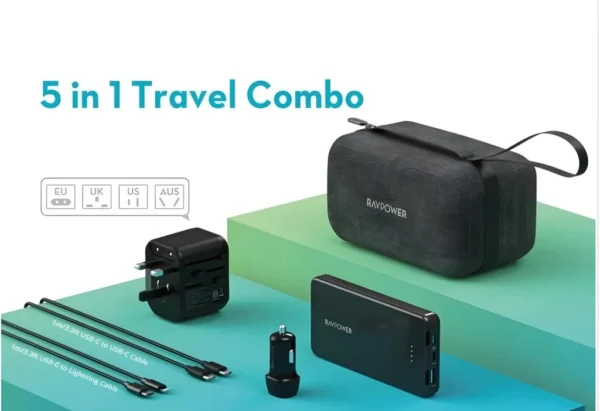 ⁦باكج The Ravpower 5-in-1 Travel Charging Combo⁩ - الصورة ⁦8⁩